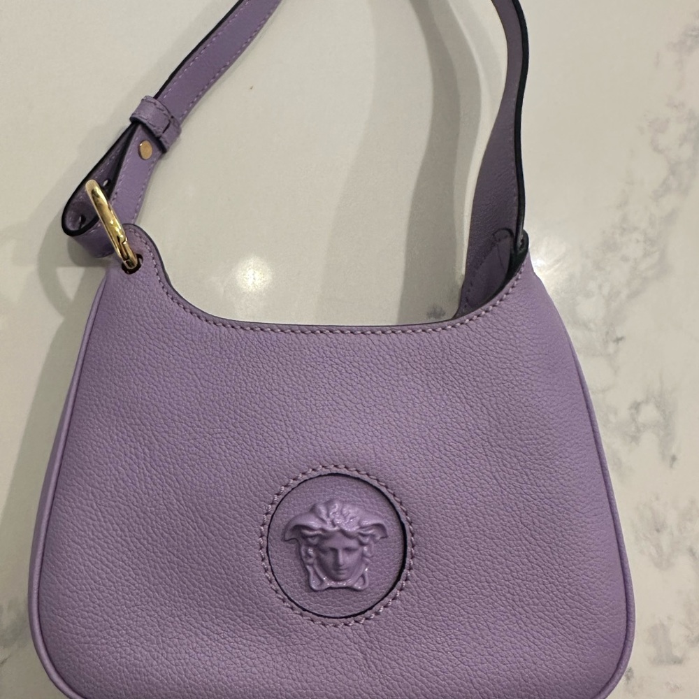 Versace La Medusa Lilac Pebbled Leather Mini Hobo Bag